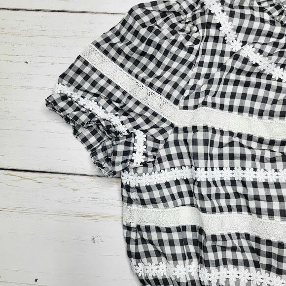 J. Crew Daisy Chain Peplum Top in Gingham Black White Plaid Crochet Ctton Small - Picture 6 of 10